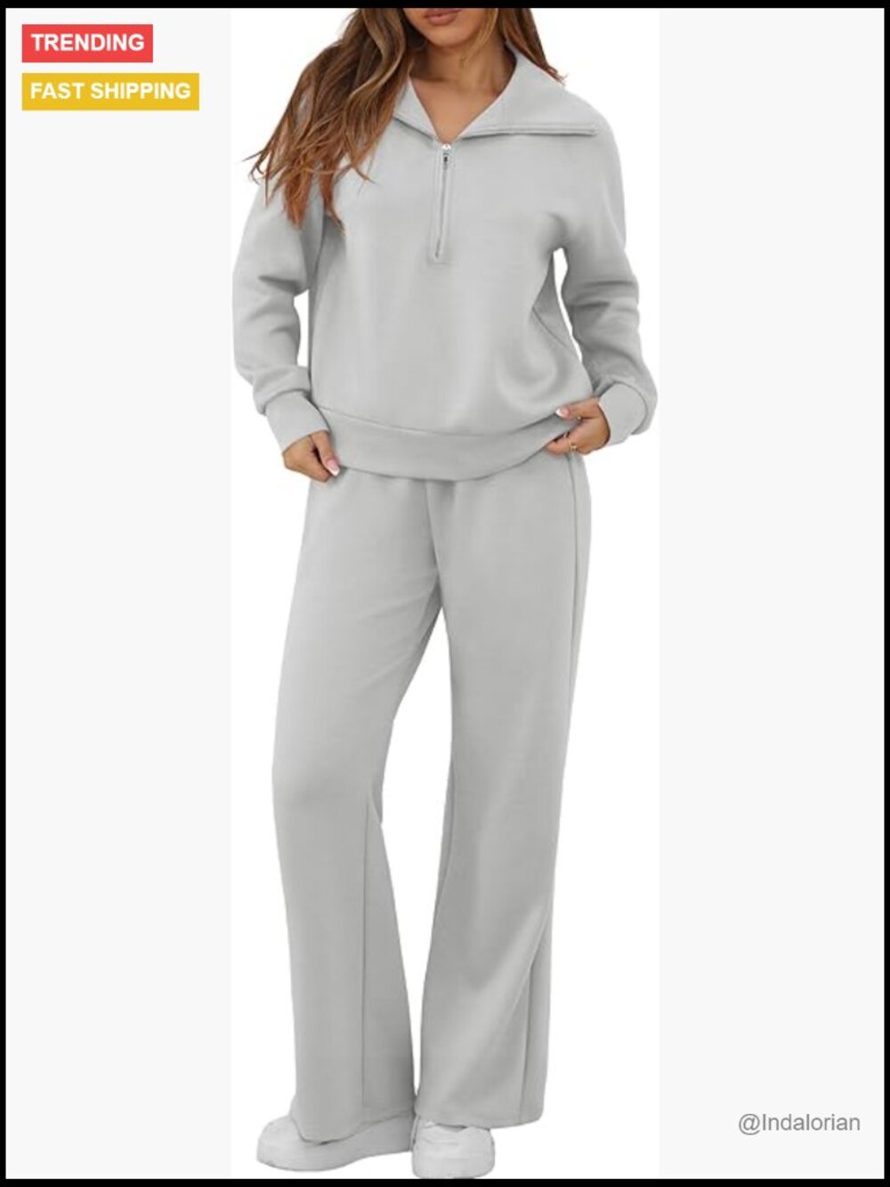 Half Zip Sweatshirt and Wide Leg Sweatpant 2 Piece Lounge Set